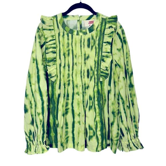 Anthropologie Samant Chauhan Emillia Green Tie Dye Ruffle Blouse Women’s size M - Picture 2 of 8